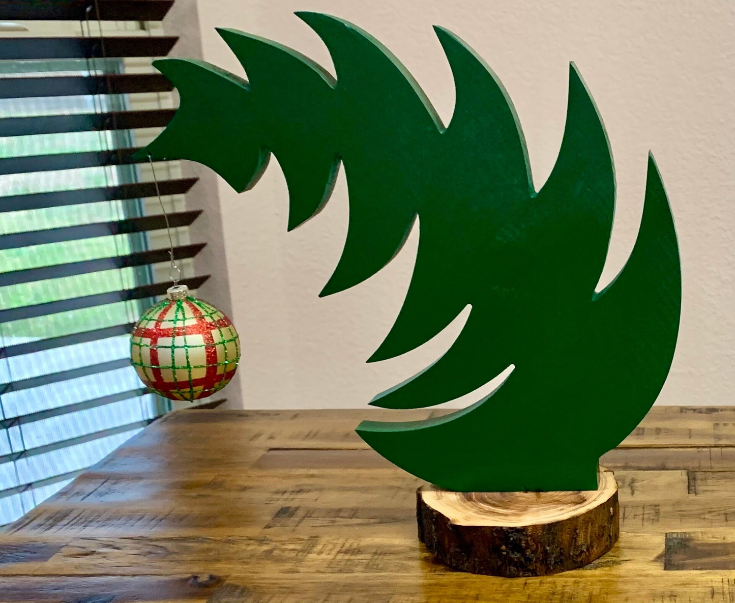 Large Leaning Grinch Style Christmas Tree, Live Edge Tree Trunk Base, Whoville, Grinch Ornament, The Grinch Movie, The Grinch Tree,