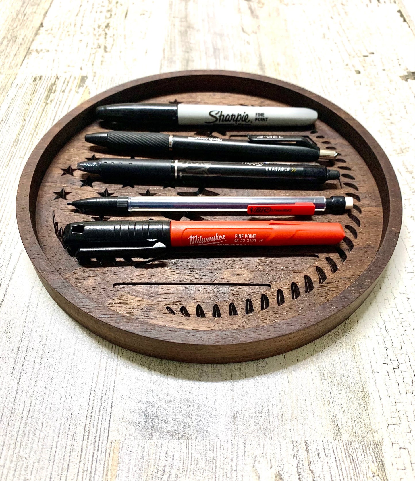 Walnut Valet Tray For Baseball Fan, EDC Tray, American Flag Baseball Tray, Baseball Gift Idea, Ring Dish, Desk Organization, Nightstand Tray