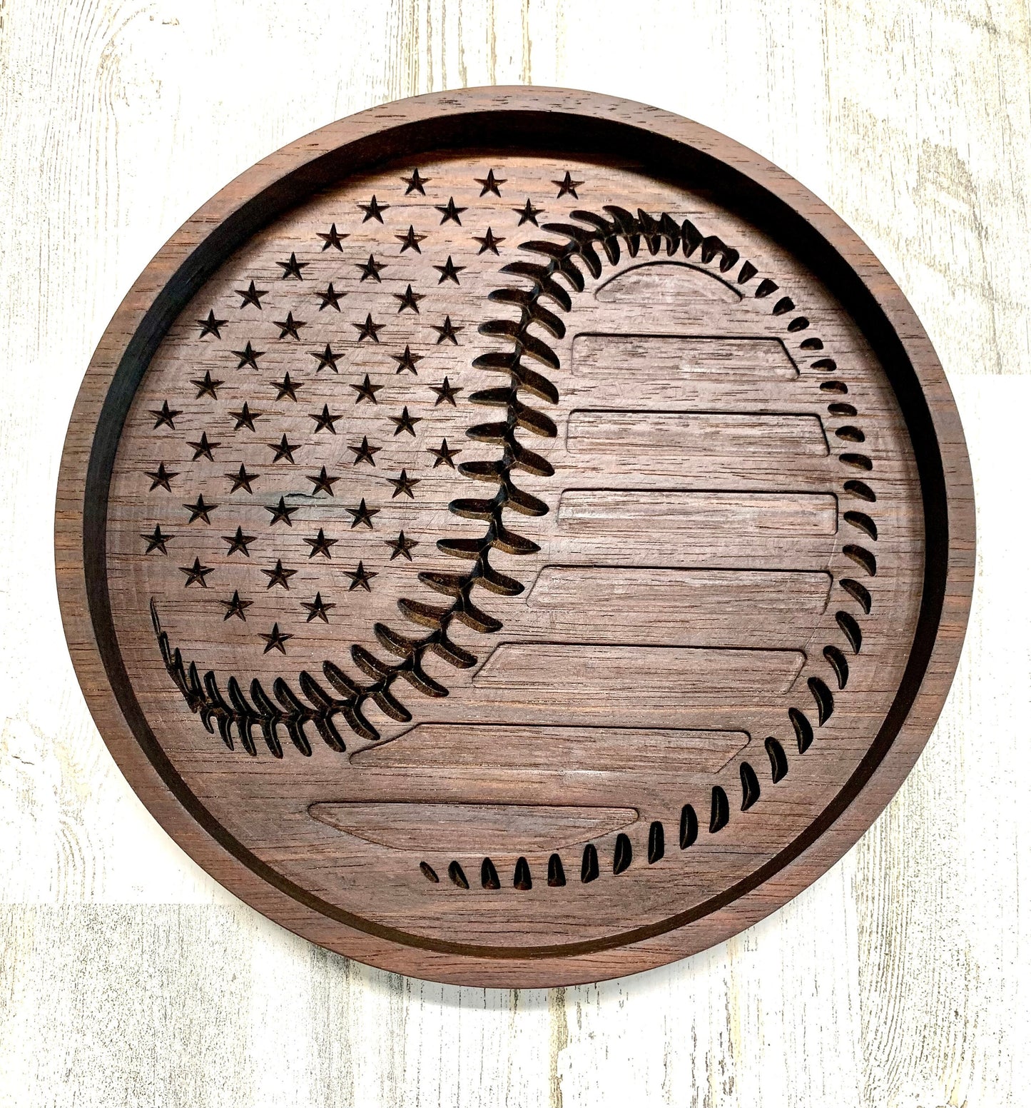 Walnut Baseball Valet Tray, American Flag Baseball Tray, Baseball Gift Idea, Desk Organizer, Nightstand Tray, EDC Tray, Dice Tray, Key Tray