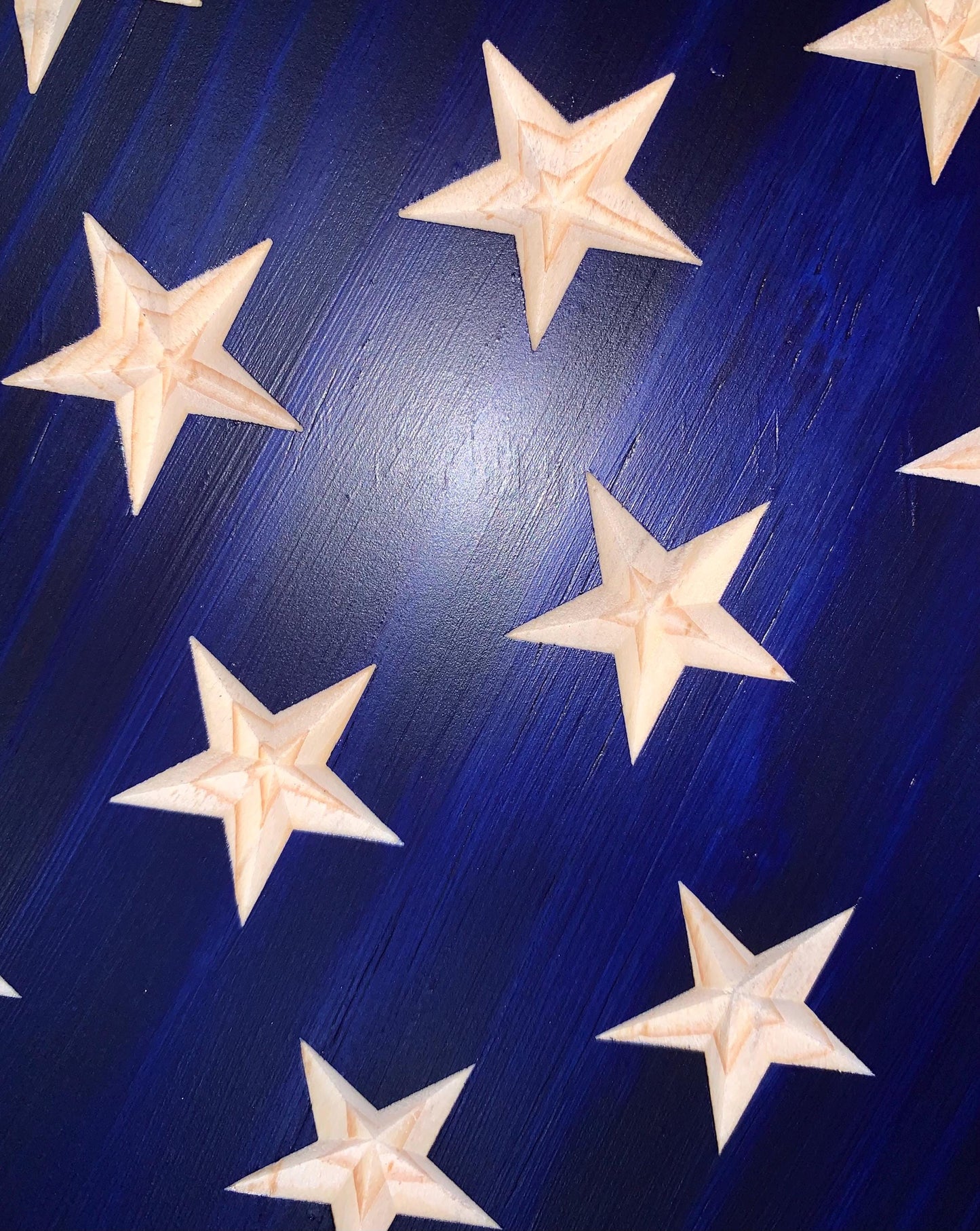 Large 19.5"x37" Distressed Wooden American Flag With Carved Stars