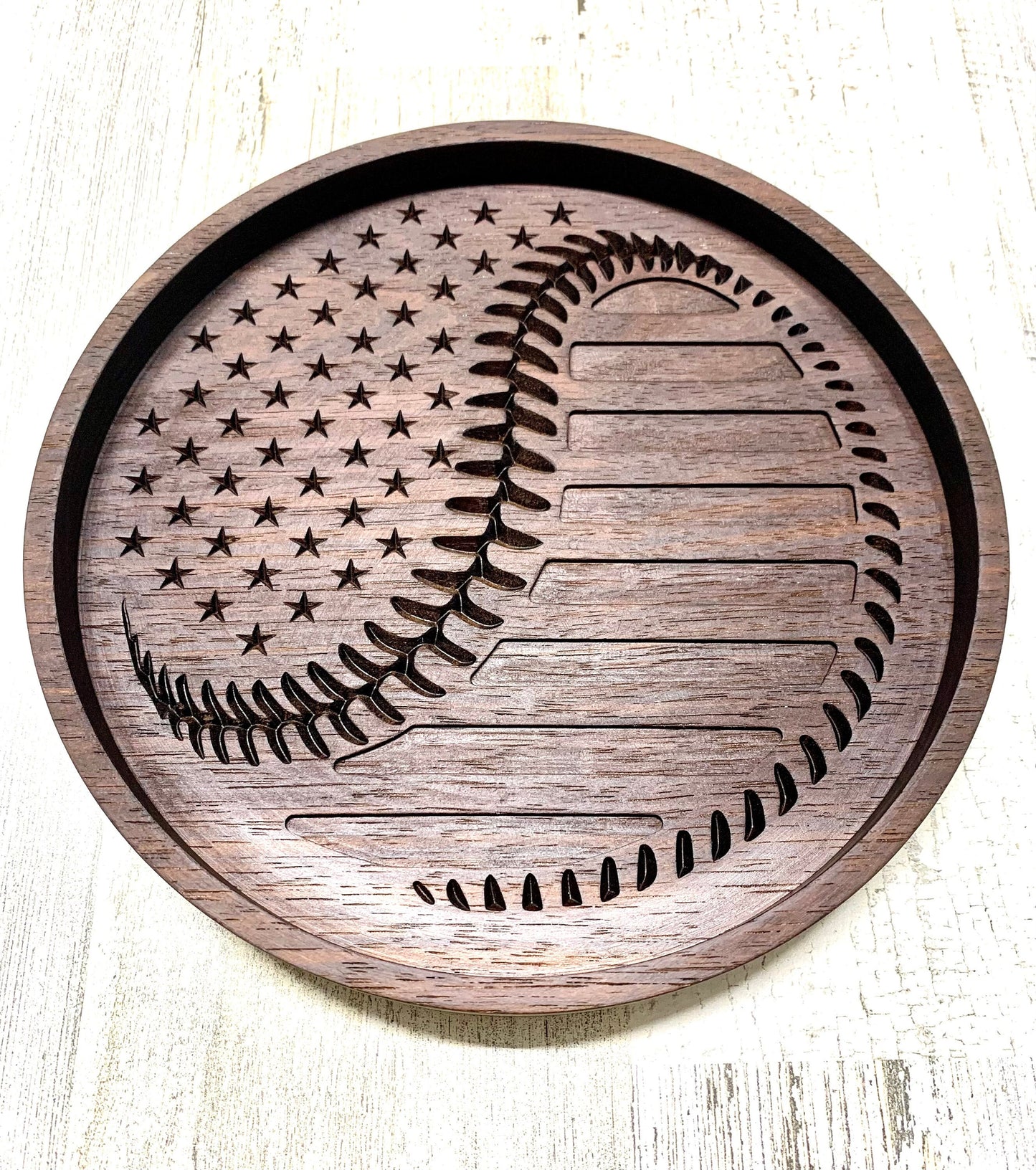 Walnut Baseball Valet Tray, American Flag Baseball Tray, Baseball Gift Idea, Desk Organizer, Nightstand Tray, EDC Tray, Dice Tray, Key Tray