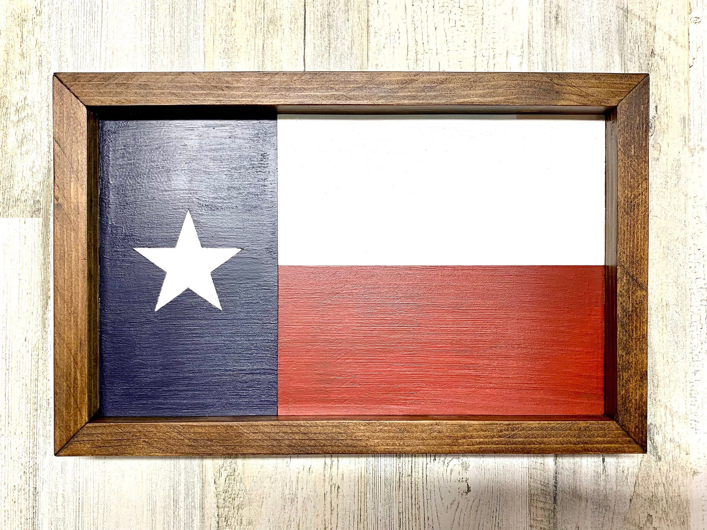 Vintage Texas Flag in Distressed Wooden Frame, Charming Texas Flag on Weathered Wood Frame, Rustic Texas Flag Wall Art in Distressed Frame