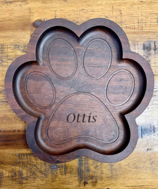 Walnut Dog Paw Valet Tray, Jewelry Display Tray, Gift For Him, Vanity Tray, Nightstand Tray, EDC Tray, Desk Organizer, Dog Bowl, Desk Tray