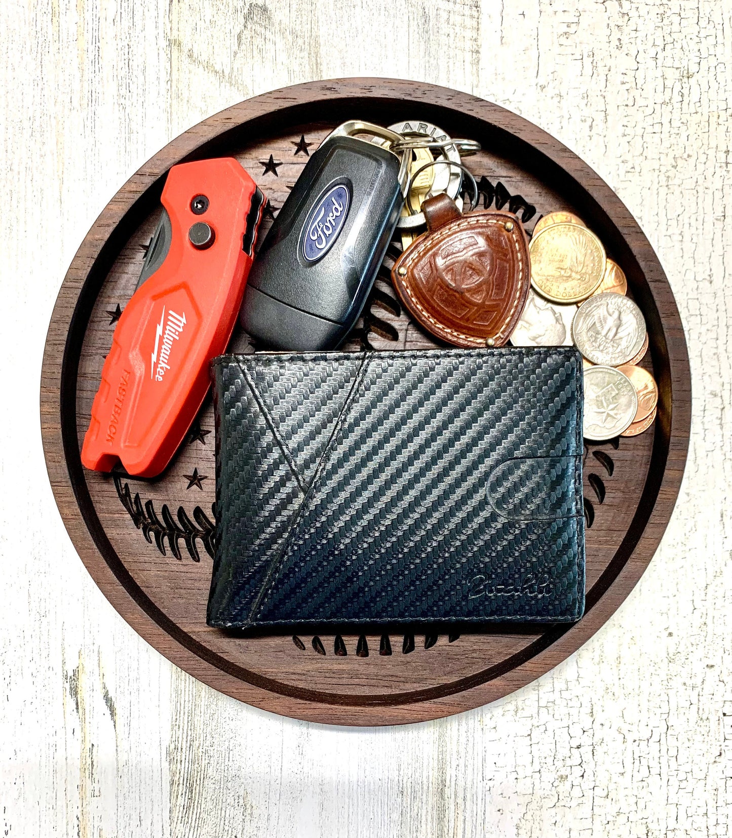 Walnut Baseball Valet Tray, American Flag Baseball Tray, Baseball Gift Idea, Desk Organizer, Nightstand Tray, EDC Tray, Dice Tray, Key Tray