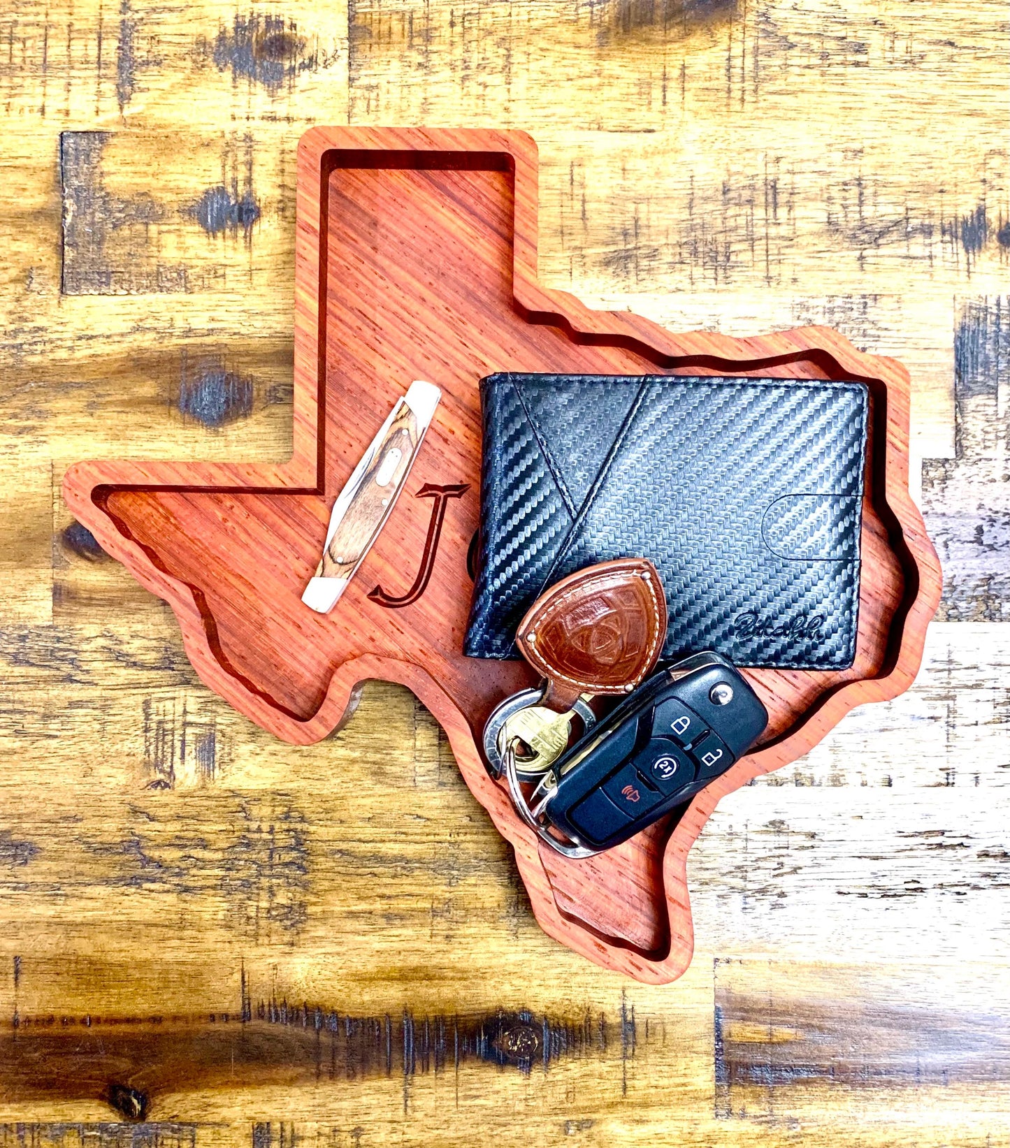 Personalized Texas Catchall Tray Rustic Wood Jewelry Organizer, Custom Texas Valet Tray, Texas Shaped Wooden Tray Unique Nightstand Catchall