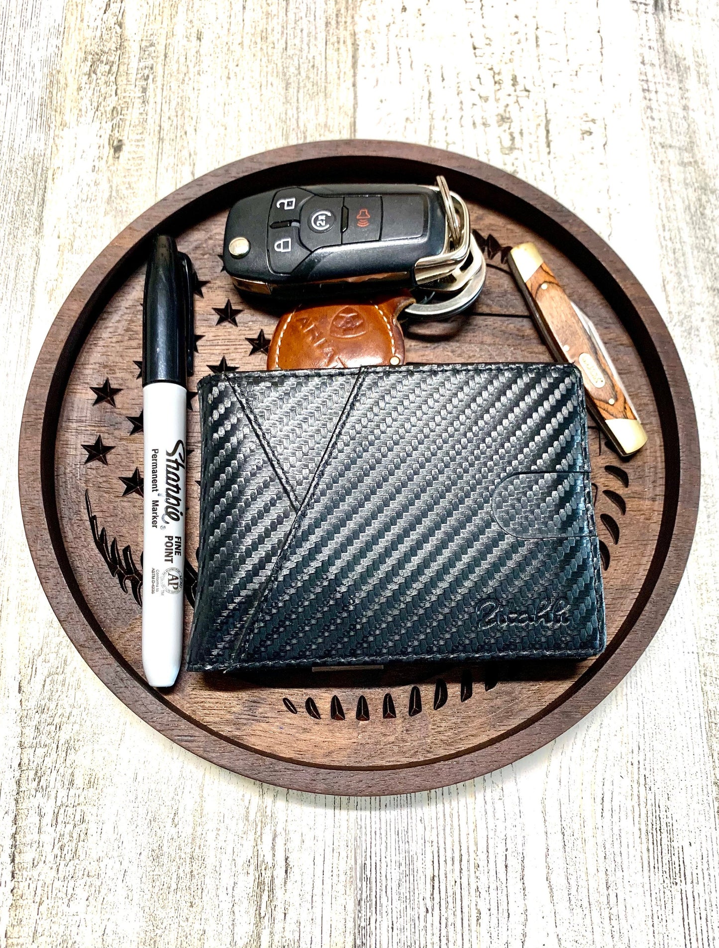 Walnut Valet Tray For Baseball Fan