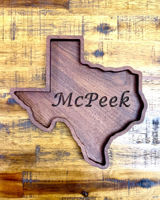 Personalized Texas Catchall Tray Rustic Wood Jewelry Organizer, Custom Texas Valet Tray, Texas Shaped Wooden Tray Unique Nightstand Catchall