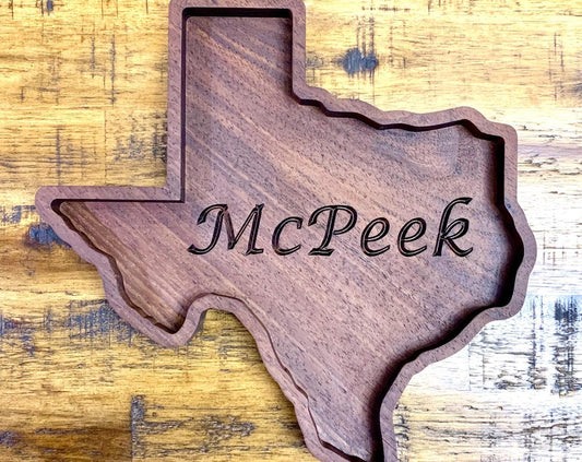 Personalized Texas Catchall Tray Rustic Wood Jewelry Organizer, Custom Texas Valet Tray, Texas Shaped Wooden Tray Unique Nightstand Catchall